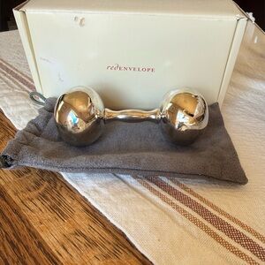 Red Envelope Silver Plated Baby Rattle Classic Dumbbell
